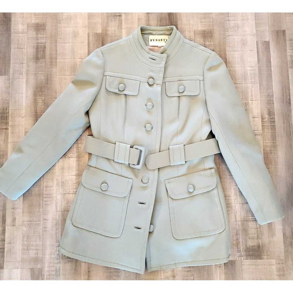 Vintage 1960's Dynasty Hong Kong Women's Coat Jacket Green Pastel size 11 Belted